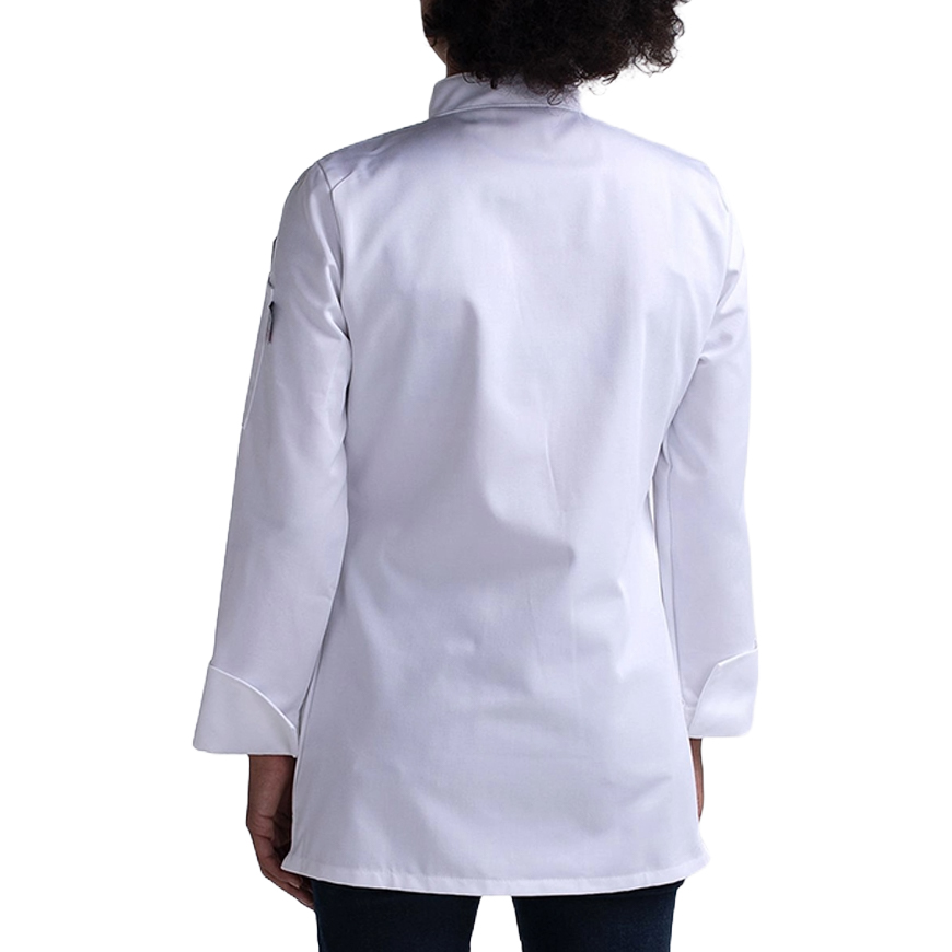 Womens Slim Long Sleeve Essential Plastic Button Chef Coat: CW-CW4420V1