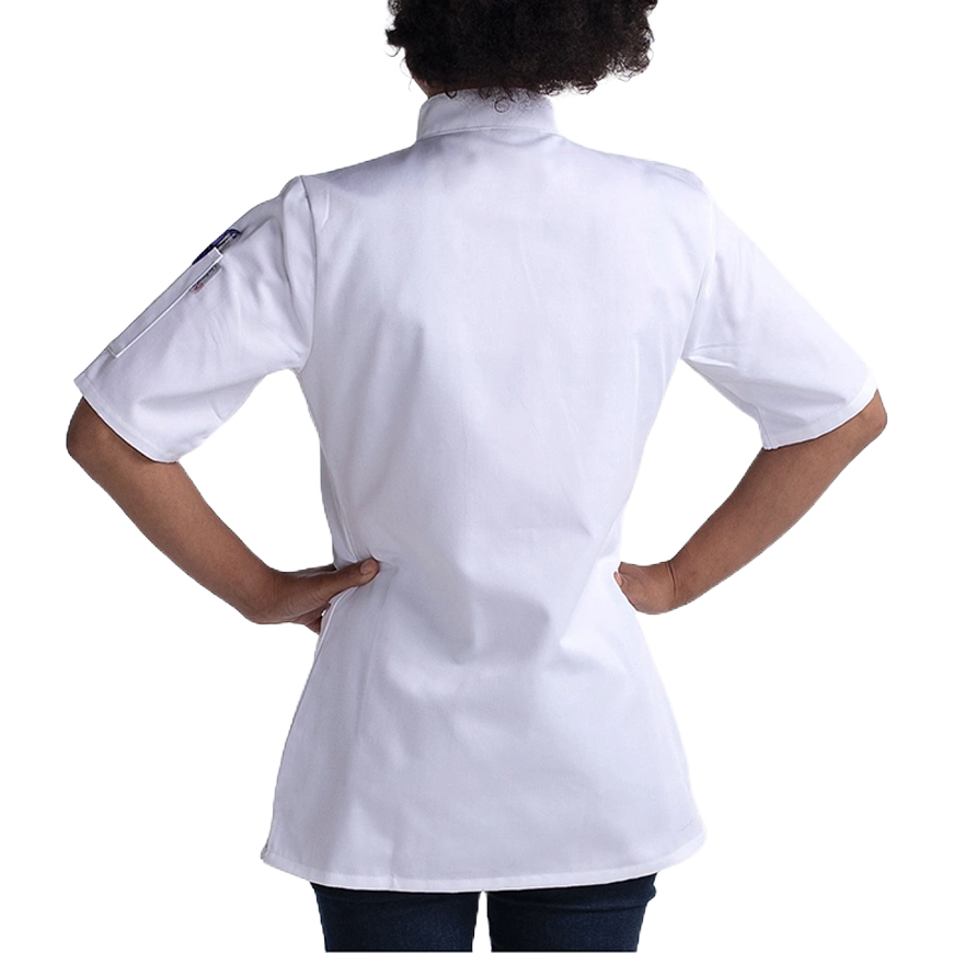 Womens Modern Short Sleeve Essential Plastic Button Chef Coat: CW-CW4465V1