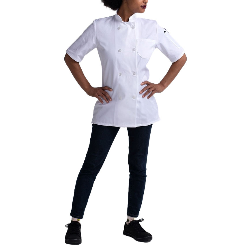 Womens Modern Short Sleeve Essential Plastic Button Chef Coat: CW-CW4465V3